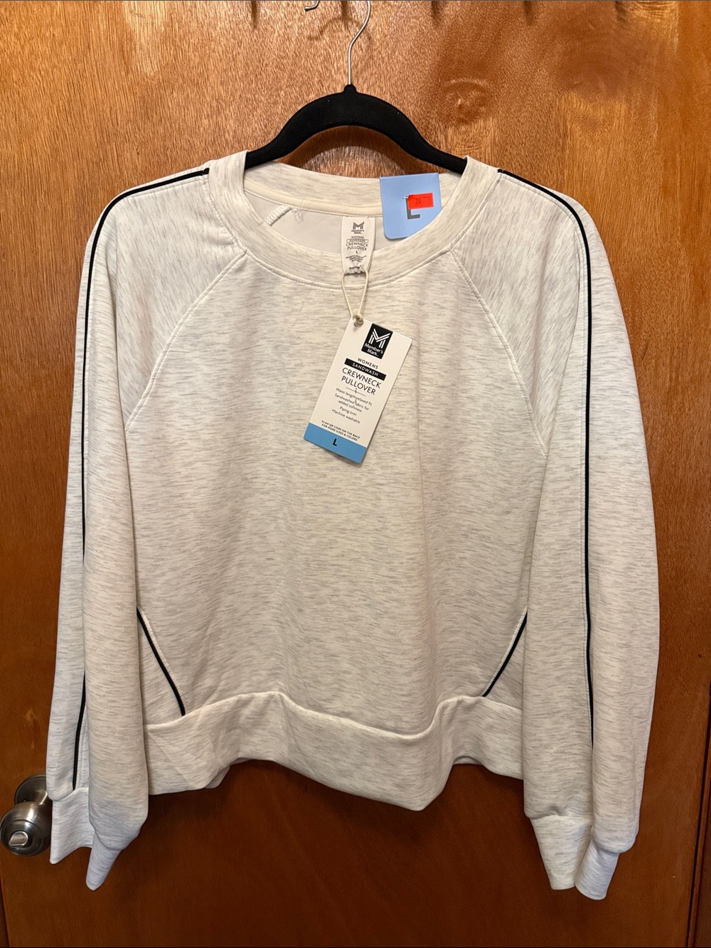 Members Mark- Womens Everyday Crewneck Pullover Sweater - Cream with Black Trim